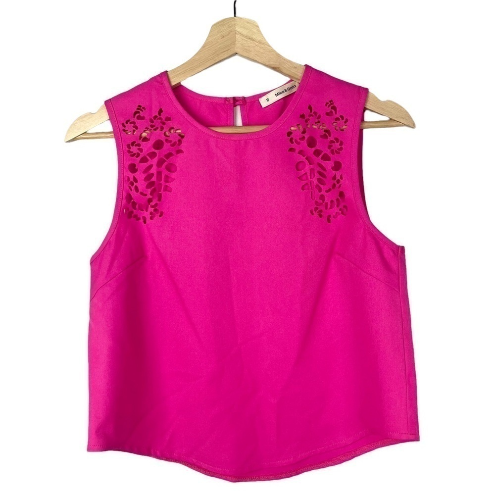 Boutique Mika & Gala Hot‎ Pink Floral Laser Cut Tank Top 8